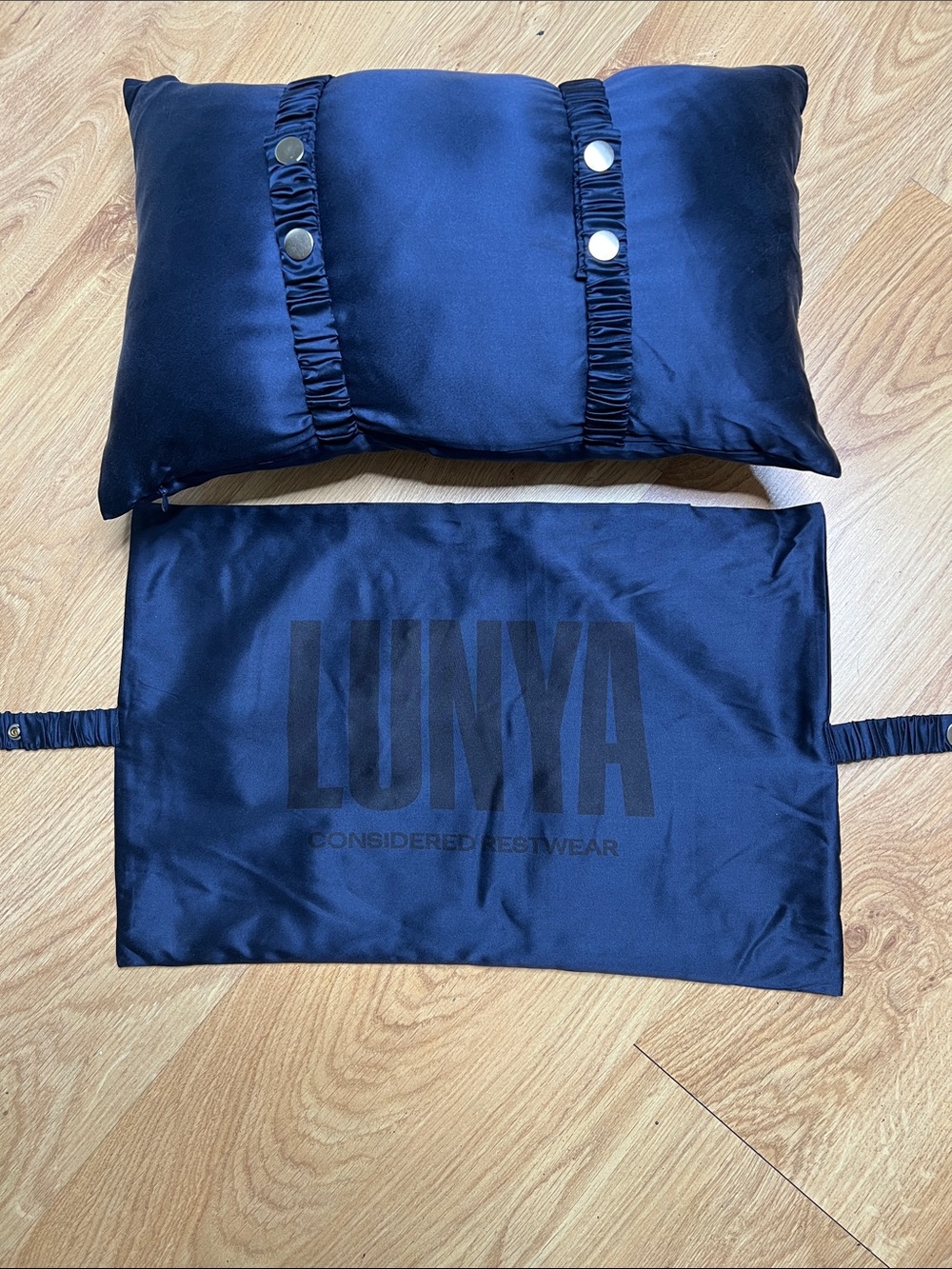 Lunya Navy Blue Mulberry Silk Travel Pillow